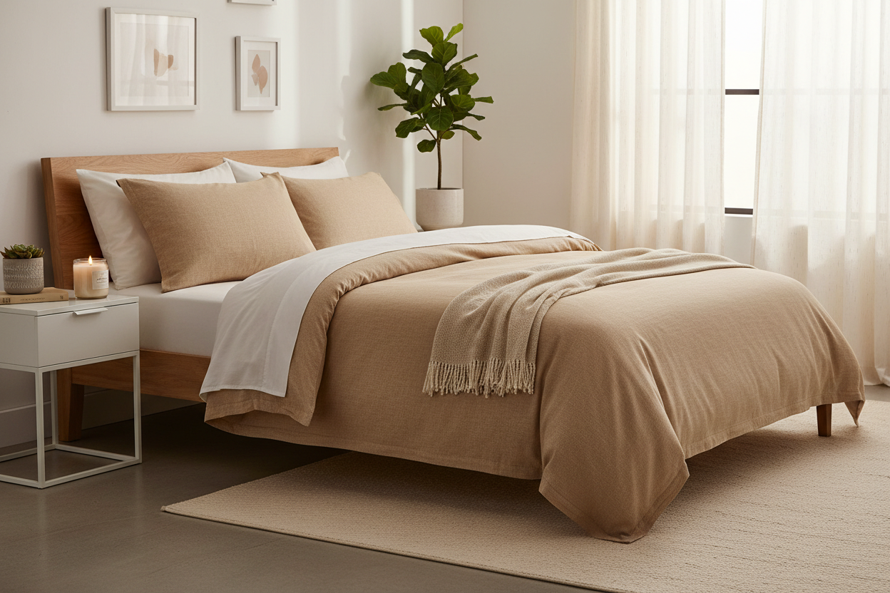 Sacred Comfort Queen Duvet Cover in Warm Beige