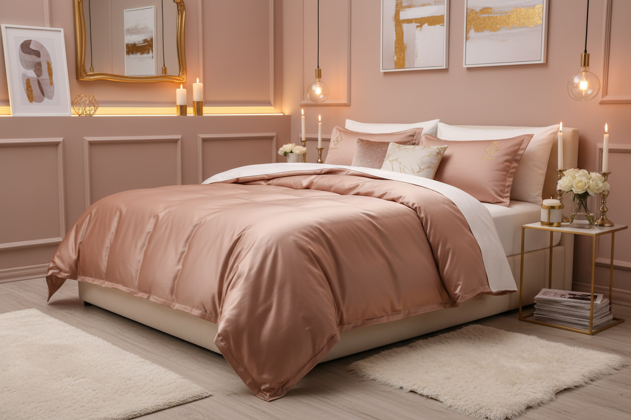Sacred Comfort Queen Duvet Cover in Rose Gold