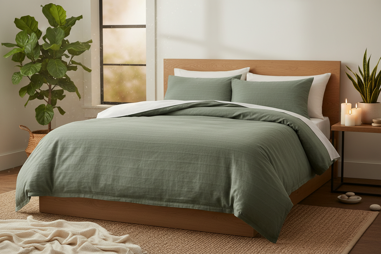 Sacred Comfort Queen Duvet Cover in Sage Green